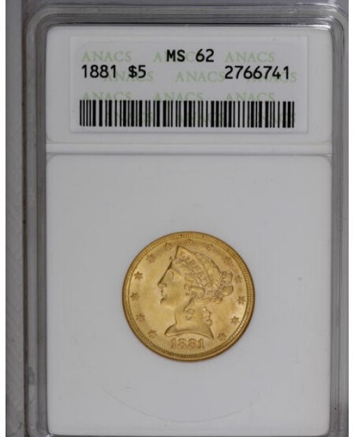 Picture of 1881 $5 Liberty Half Eagle MS62