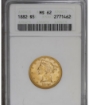 Picture of 1882 $5 Liberty Half Eagle MS62