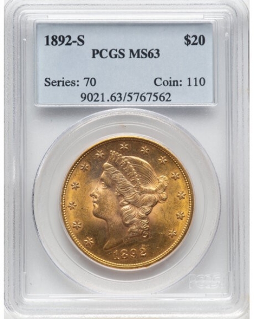 Picture of 1892S $20 Liberty Double Eagle MS63
