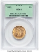 Picture of 1893 $5 Liberty Half Eagle MS63