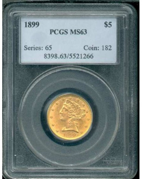 Picture of 1899 $5 Liberty Half Eagle MS63