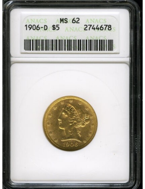 Picture of 1906D $5 Liberty Half Eagle MS62