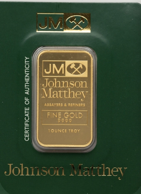 Picture of 1 oz Johnson Matthey Gold Bar (With Assay)