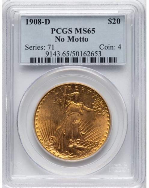 1908DNM $20 St. Gaudens Double Eagle MS65 1