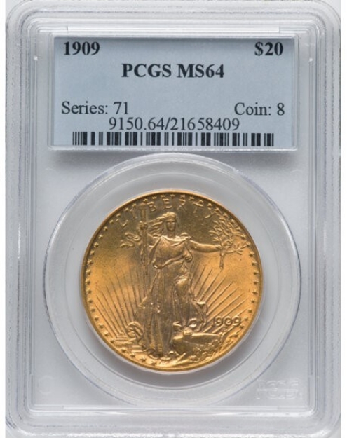 1909 $20 St. Gaudens Double Eagle MS64 1