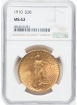 1910 $20 St. Gaudens Double Eagle MS62 1
