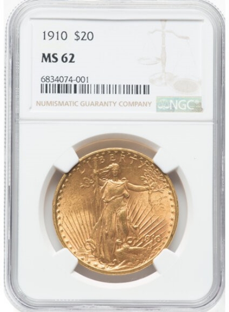 1910 $20 St. Gaudens Double Eagle MS62 1