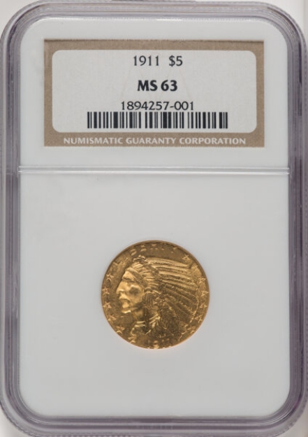 1911 $5 Indian Half Eagle MS63 1