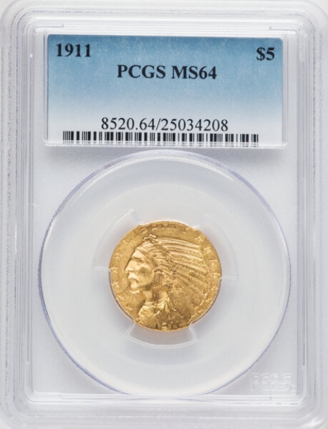 1911 $5 Indian Half Eagle MS64 1