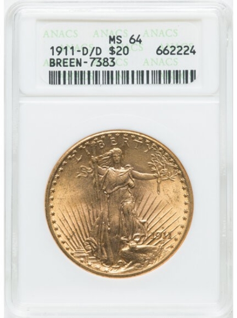 1911D $20 St. Gaudens Double Eagle MS64 1