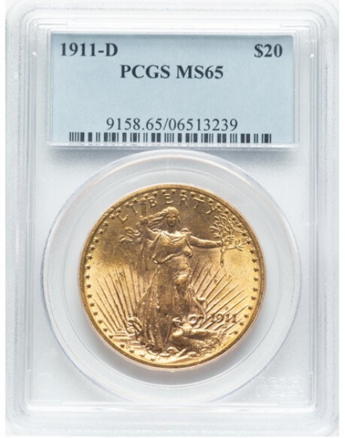1911D $20 St. Gaudens Double Eagle MS65 1