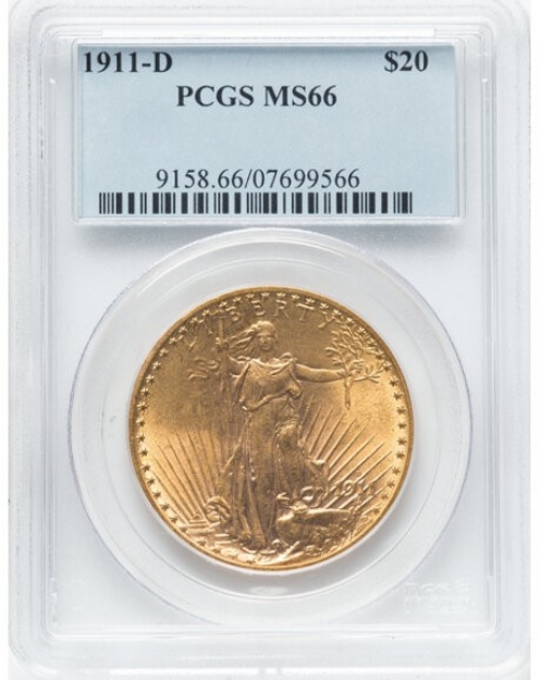 1911D $20 St. Gaudens Double Eagle MS66 1