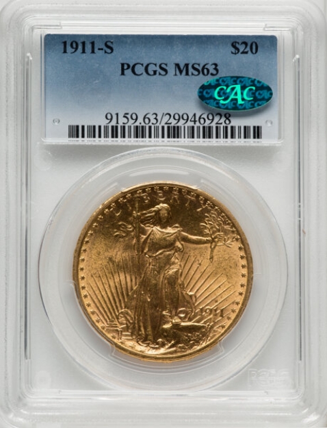 1911S $20 St. Gaudens Double Eagle MS63 1