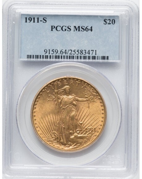 1911S $20 St. Gaudens Double Eagle MS64 1