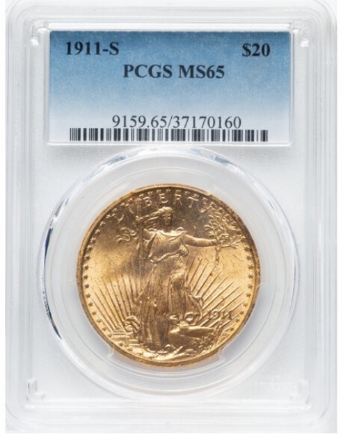 1911S $20 St. Gaudens Double Eagle MS65 1