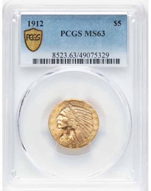 1912 $5 Indian Half Eagle MS63 1