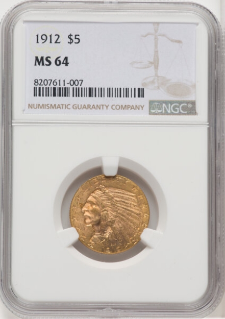1912 $5 Indian Half Eagle MS64 1