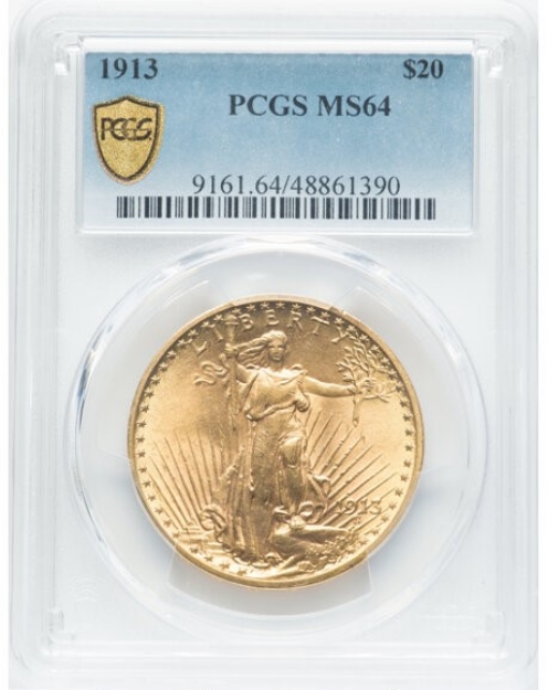 1913 $20 St. Gaudens Double Eagle MS64 1