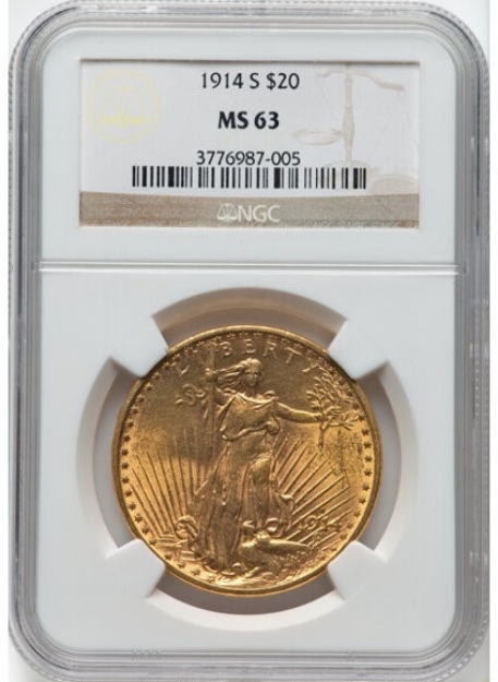 1914S $20 St. Gaudens Double Eagle MS63 1