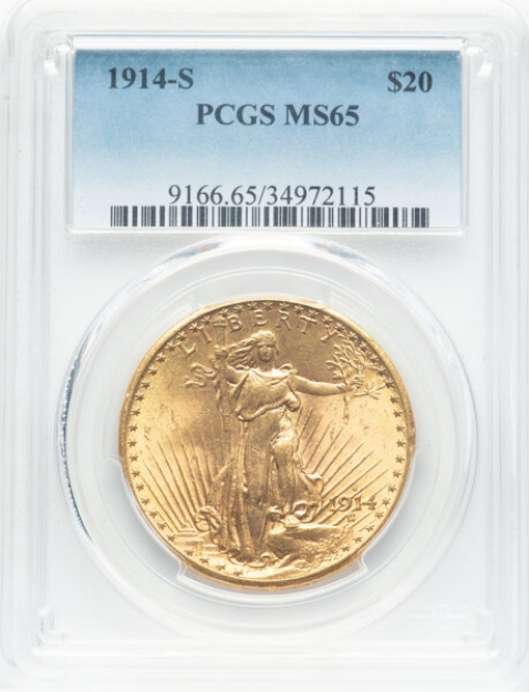 1914S $20 St. Gaudens Double Eagle MS65 1