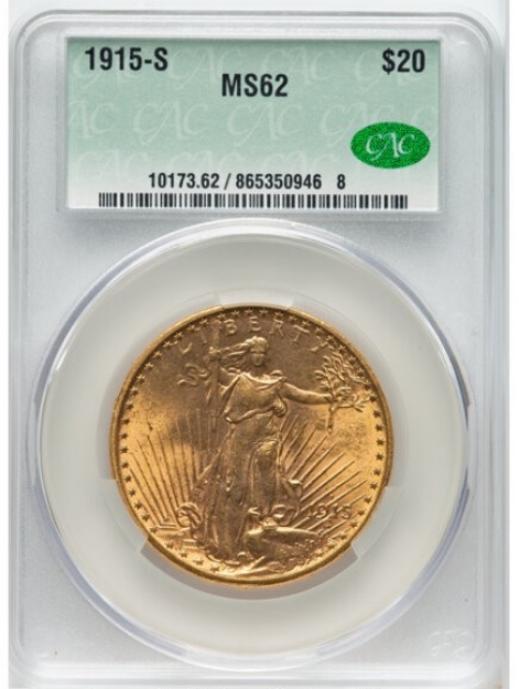 1915S $20 St. Gaudens Double Eagle MS62 1