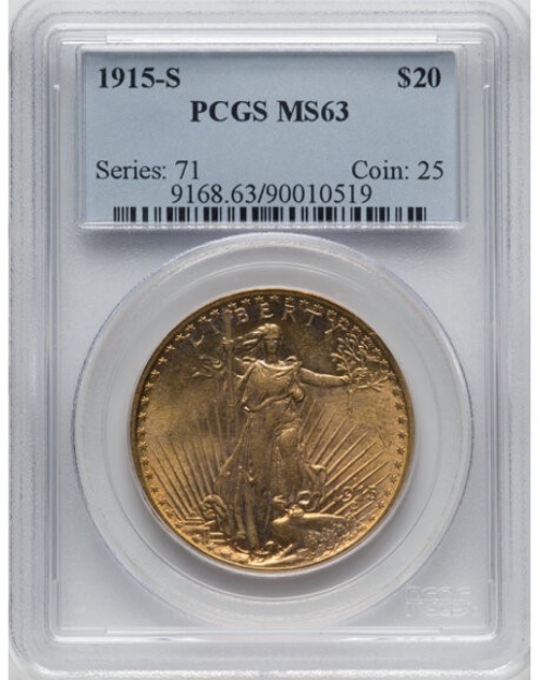 1915S $20 St. Gaudens Double Eagle MS63 1