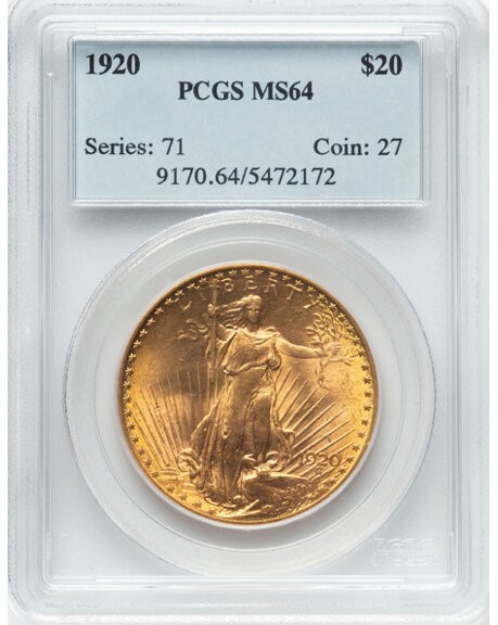 1920 $20 St. Gaudens Double Eagle MS64 1