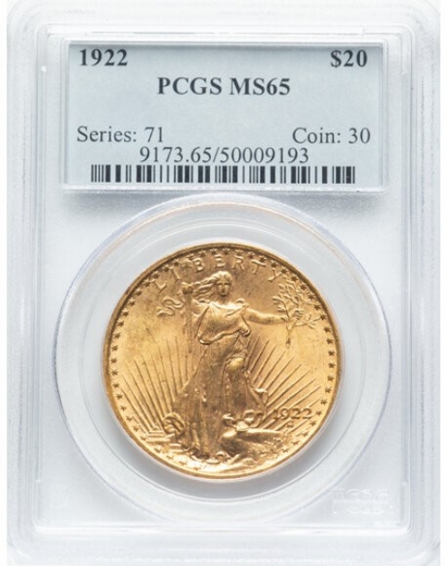 1922 $20 St. Gaudens Double Eagle MS65 1