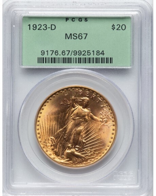 1923D $20 St. Gaudens Double Eagle MS67 1