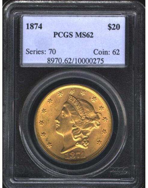 1874 $20 Liberty Double Eagle MS62 1
