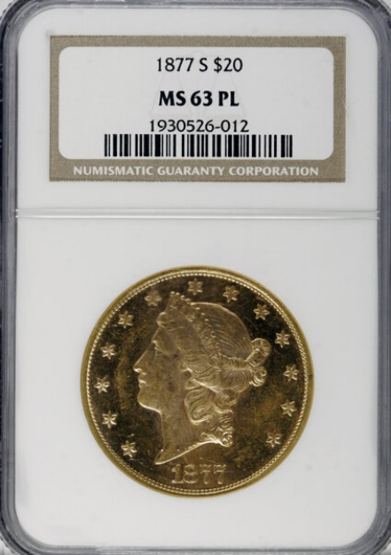 1877-S $20 Liberty Double Eagle MS62 1