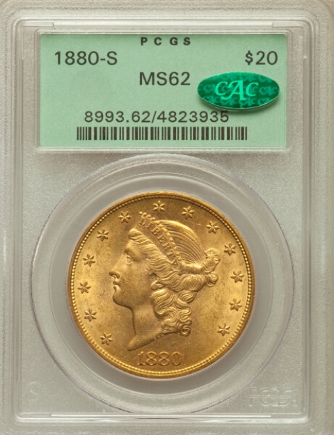 1880-S $20 Liberty Double Eagle MS62 1