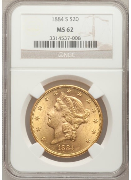 1884-S $20 Liberty Double Eagle MS62 1