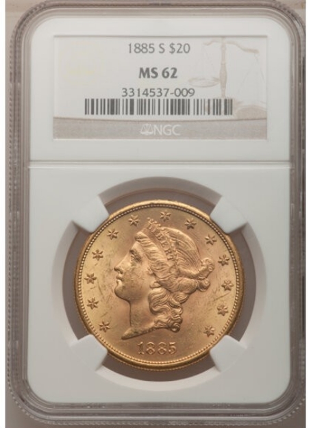 1885-S $20 Liberty Double Eagle MS62 1