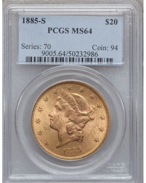 1885-S $20 Liberty Double Eagle MS64 1