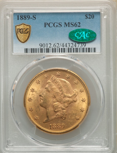 1889-S $20 Liberty Double Eagle MS62 1
