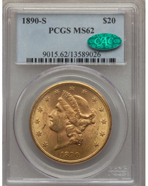 1890-S $20 Liberty Double Eagle MS62 1