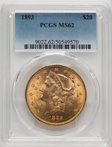 1893 $20 Liberty Double Eagle MS62 1