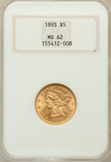 1893 $5 Liberty Half Eagle MS62 1