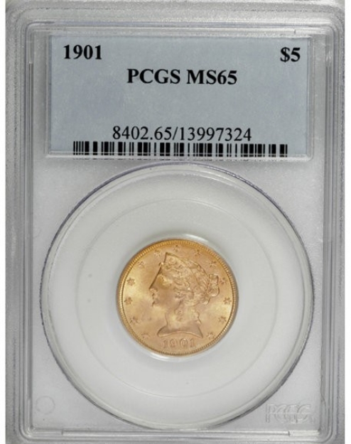 1901 $5 Liberty Half Eagle MS65 1