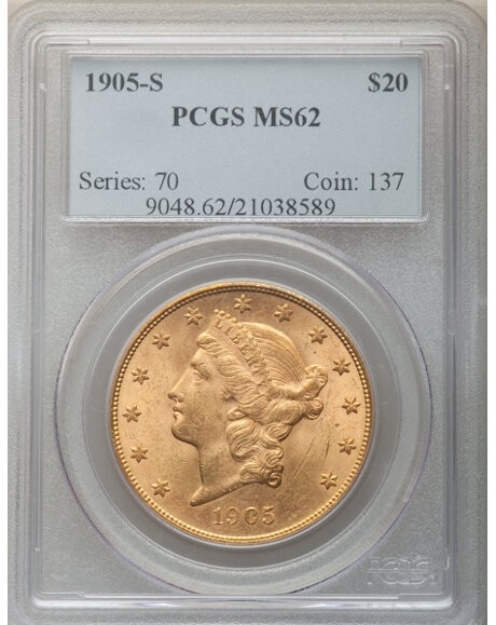 1905-S $20 Liberty Double Eagle MS62 1