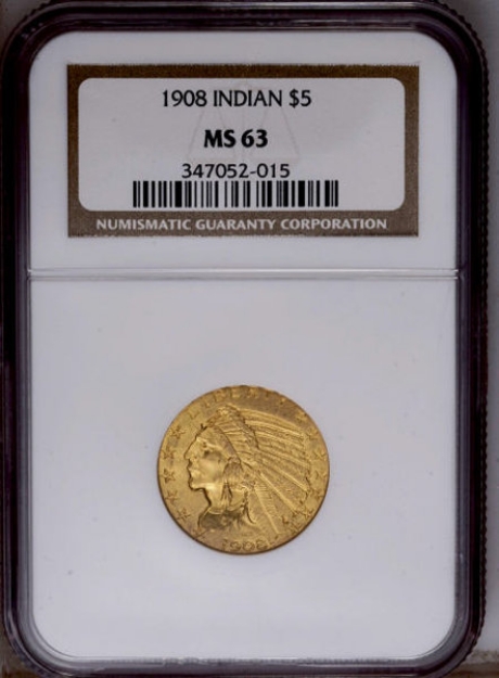 1908 $5 Indian Head Half Eagle MS63 1