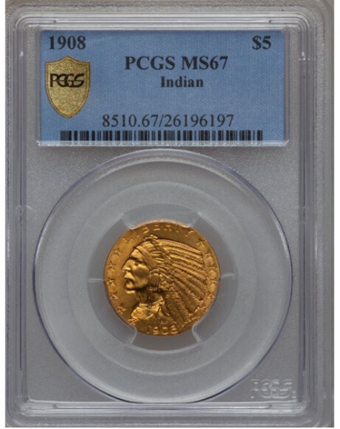 1908 $5 Indian Head Half Eagle MS67 1