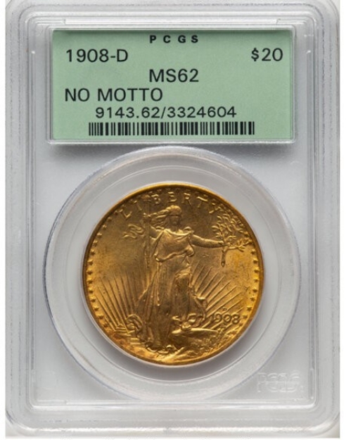 1908DNM $20 St. Gaudens Double Eagle MS62 1