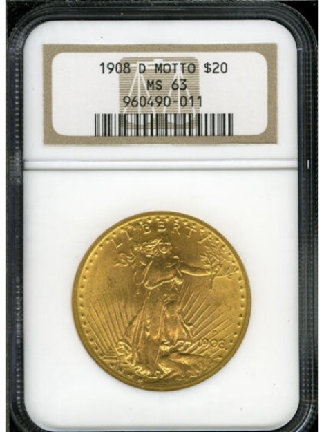 1908DWM $20 St. Gaudens Double Eagle MS63 1