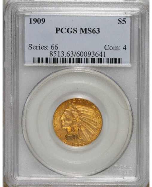 1909 $5 Indian Head Half Eagle MS63 1