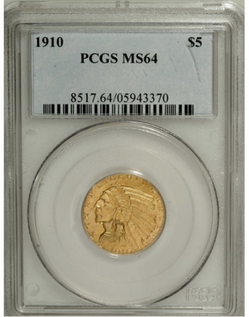 1910 $5 Indian Head Half Eagle MS64 1