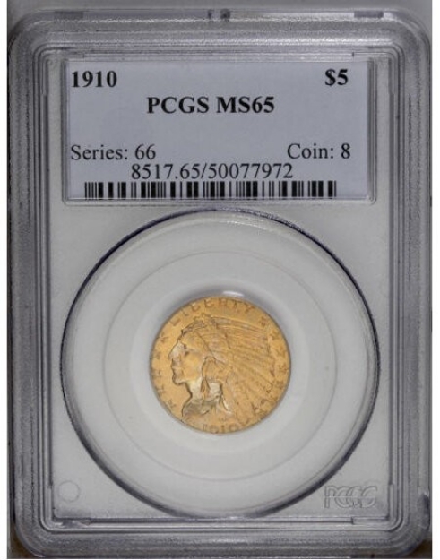 1910 $5 Indian Head Half Eagle MS65 1