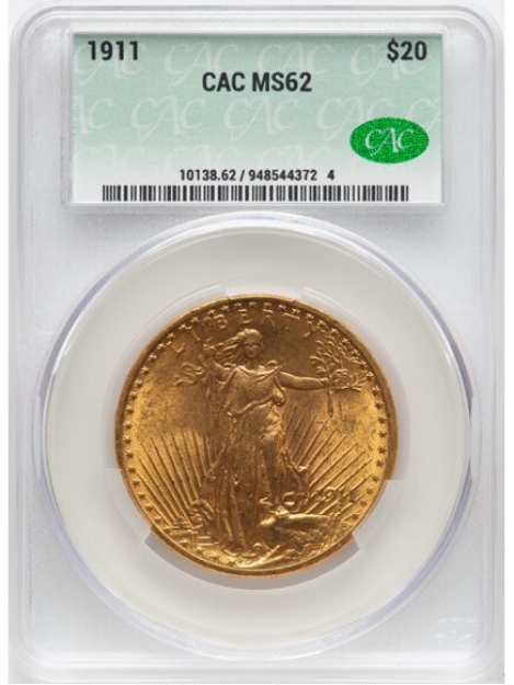 1911 $20 St. Gaudens Double Eagle MS62 1