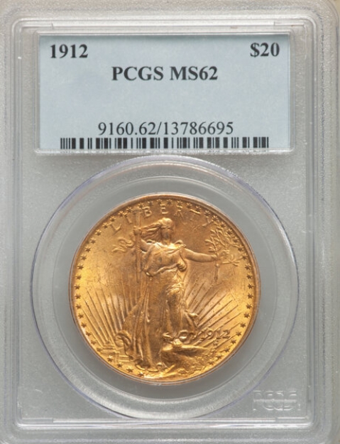 1912 $20 St. Gaudens Double Eagle MS62 1